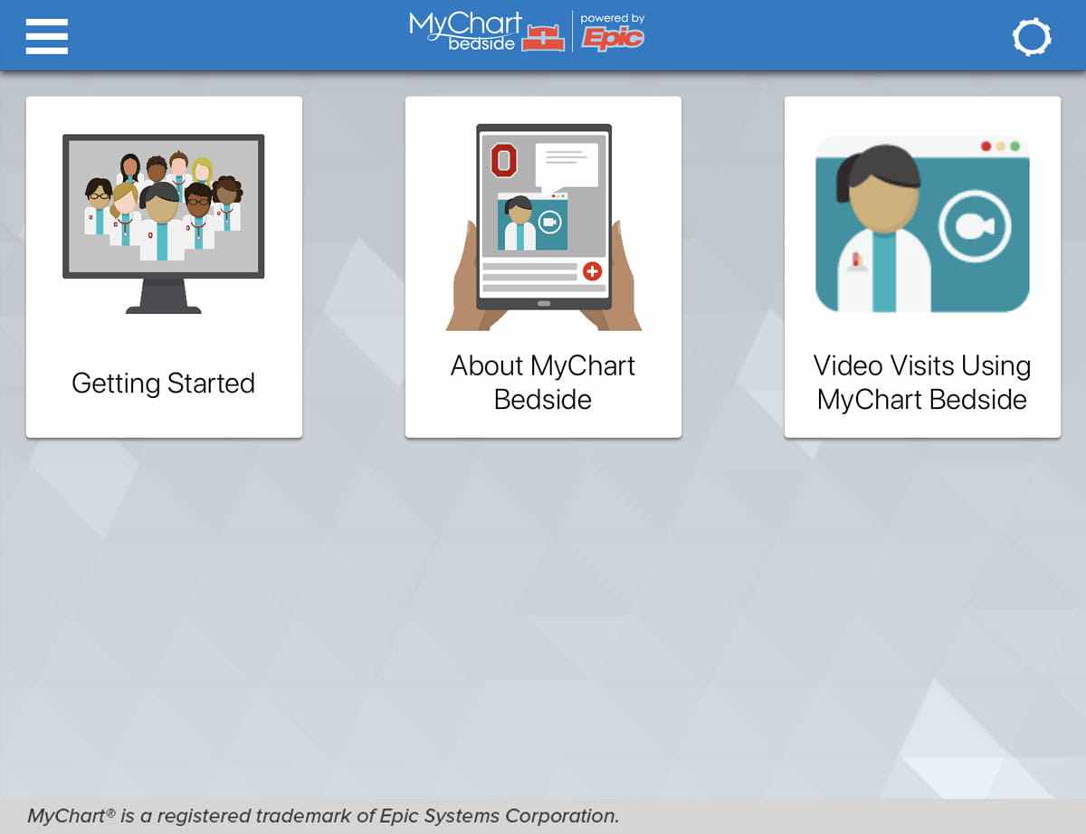 the getting started screen in MyChart Bedside