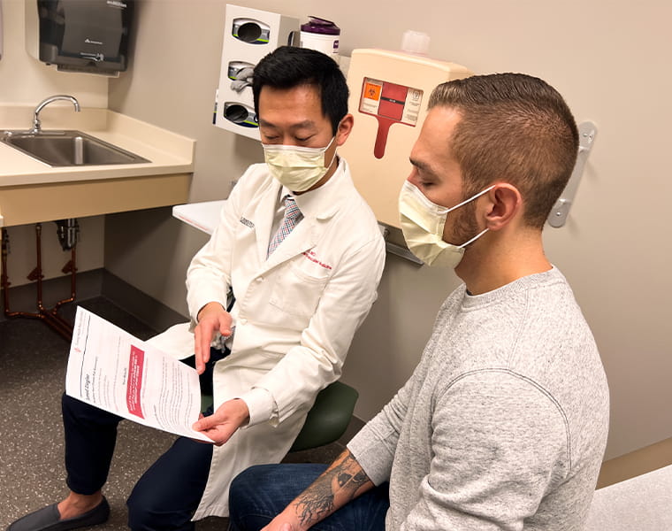 Jerred Ziegler discusses his increased risk of heart disease with cardiologist Dr. Jim Liu at The Ohio State University Wexner Medical Center. Ziegler learned about his risk through the Family Health Risk Calculator.