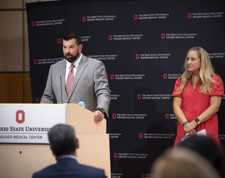Ohio State University head football coach Ryan Day and his wife Nina announce a $1 million gift to establish a Mental Health Resilience Fund at Ohio State