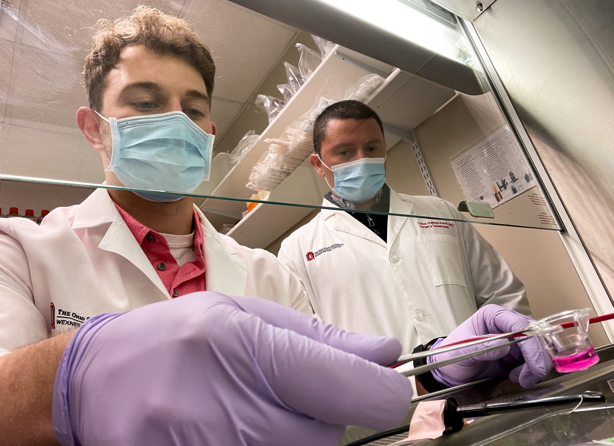 From left, researchers Luke Lemmerman and Daniel Gallego-Perez helped develop a new cell therapy that may lead to unprecedented recovery for stroke victims.