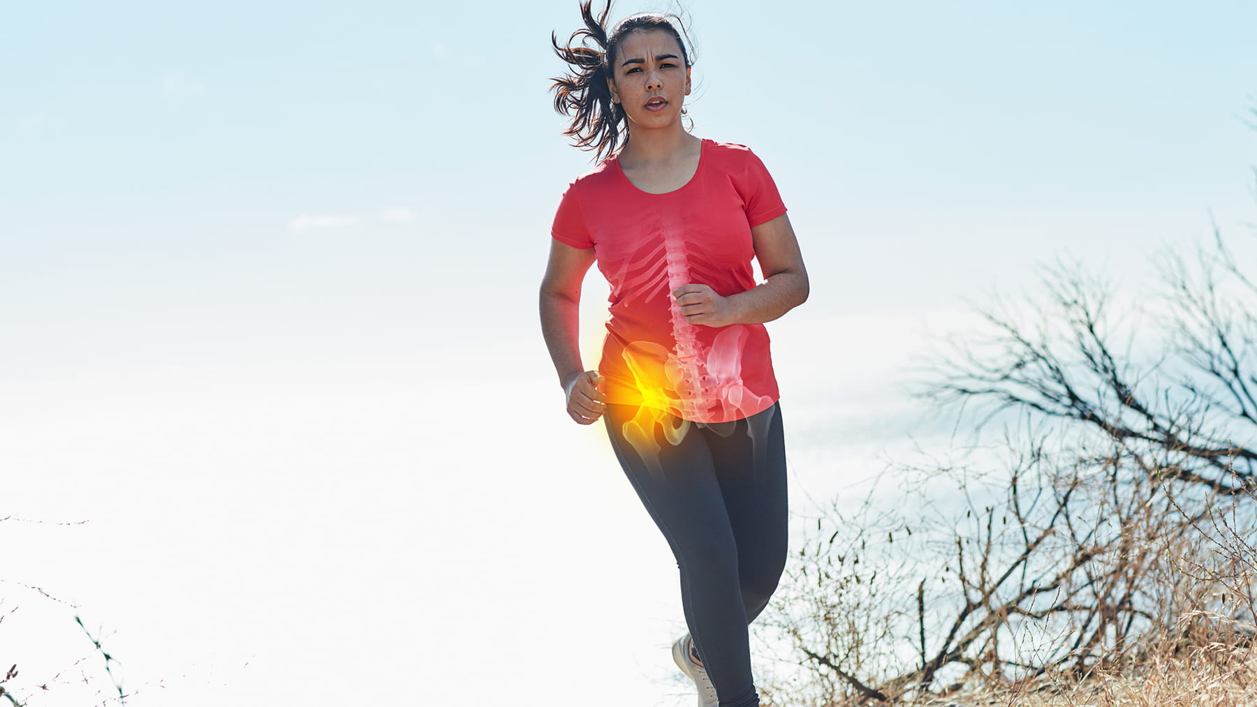 Women running while ignoring her hip pain