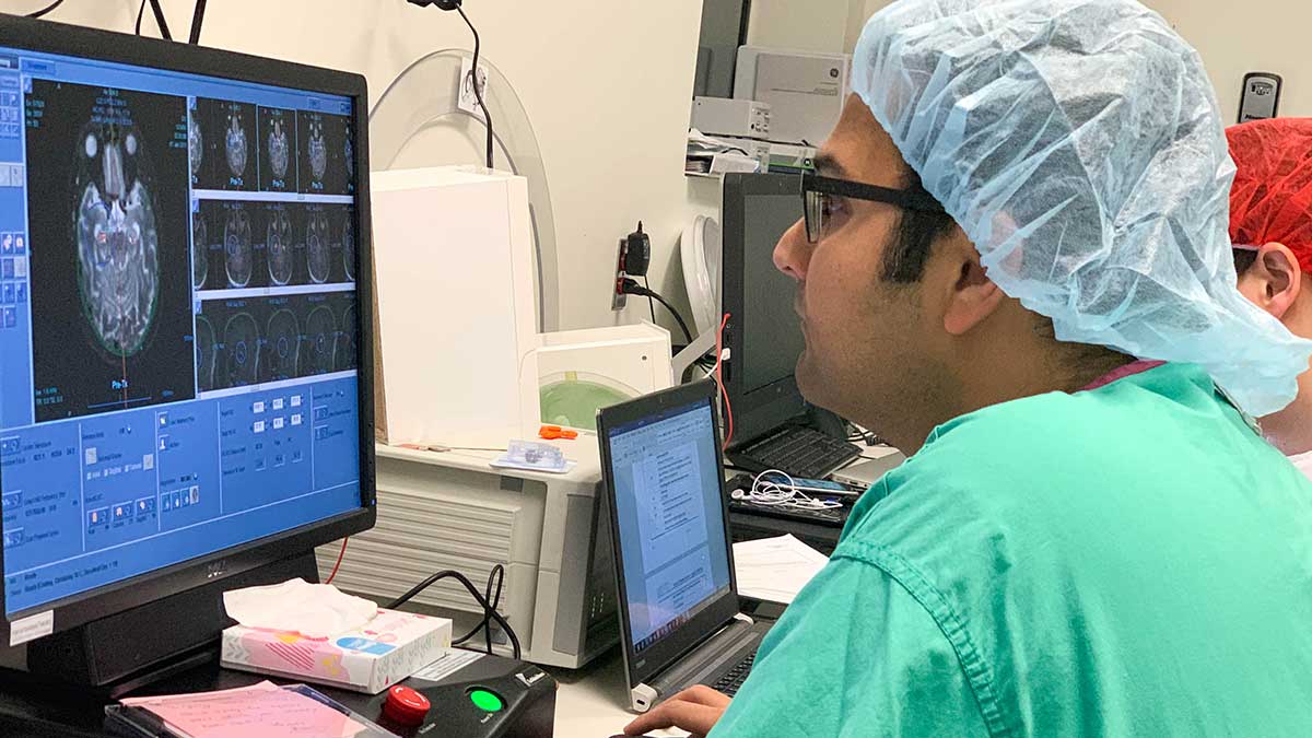 Dr. Vibhor Krishna is leading a clinical trial using focused ultrasound to open the blood-brain barrier in patients with Alzheimer's disease. 