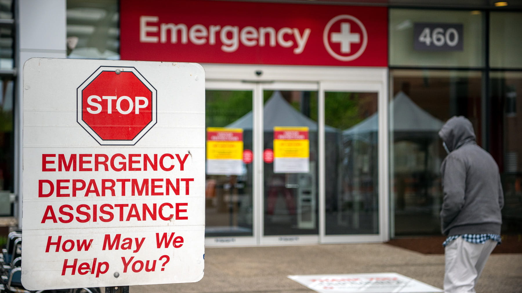 man walks toward Emergency Department