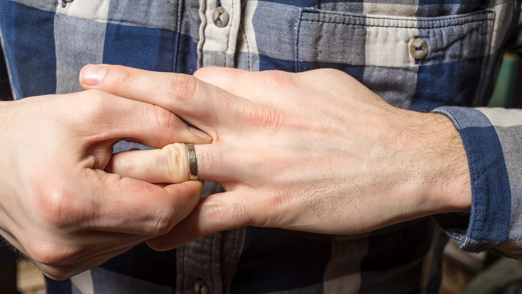 What hand does a man deals wear his wedding band on