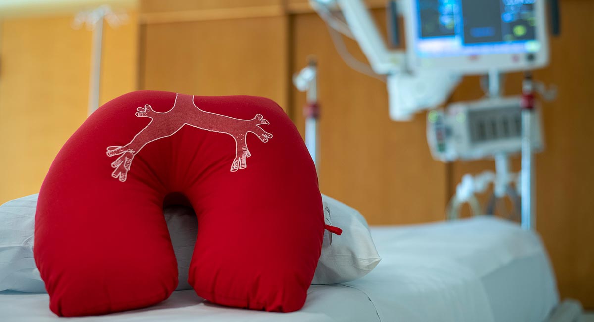Lung shaped pillow in hospital room