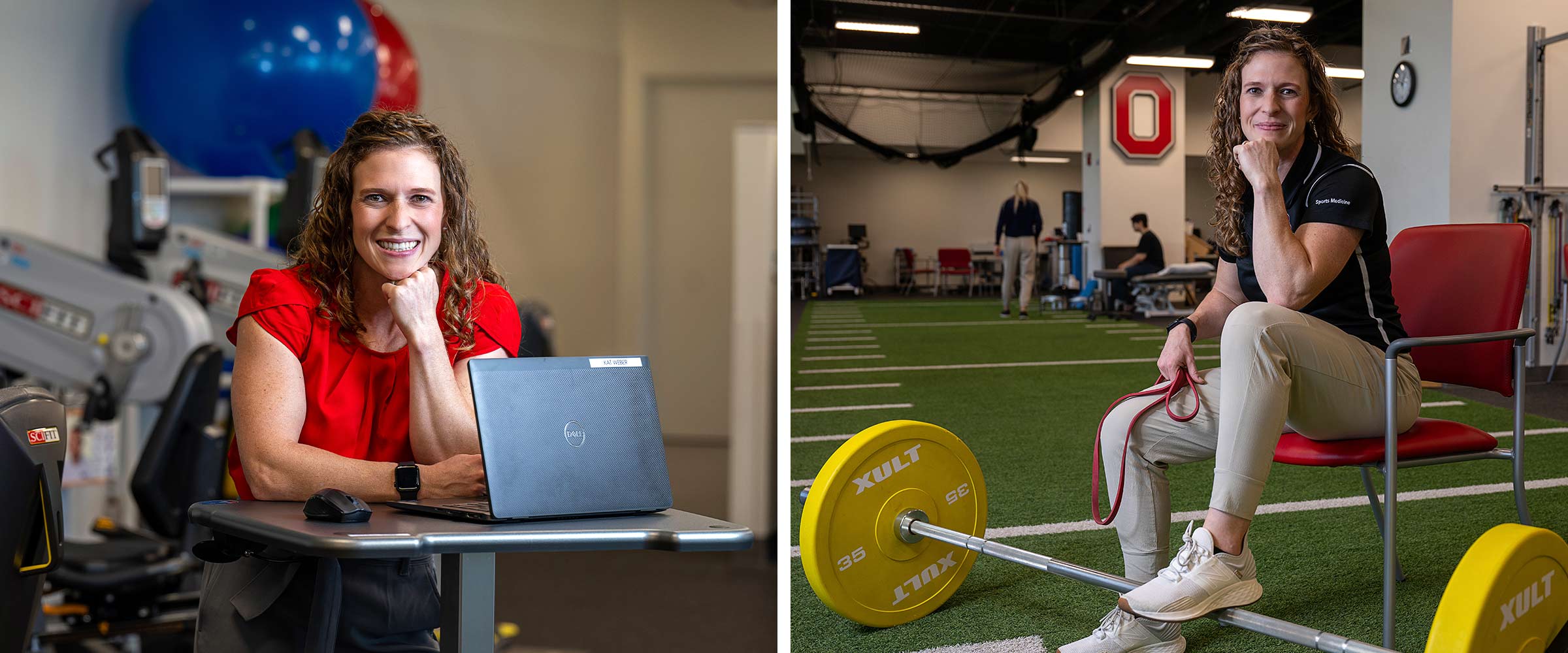 Katherine-Weber-PT-with-weights-and-at-laptop