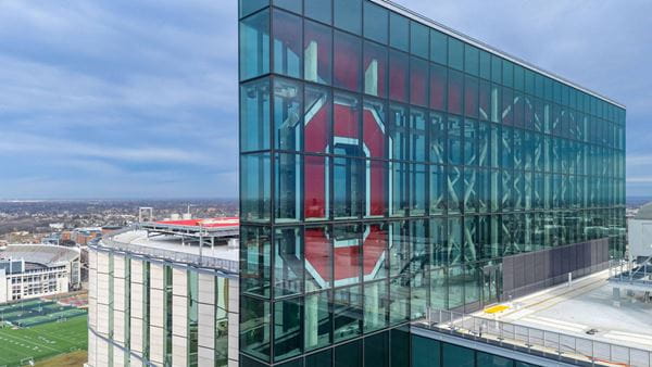 block O at the top of the new University Hospital at The Ohio State University Wexner Medical Center