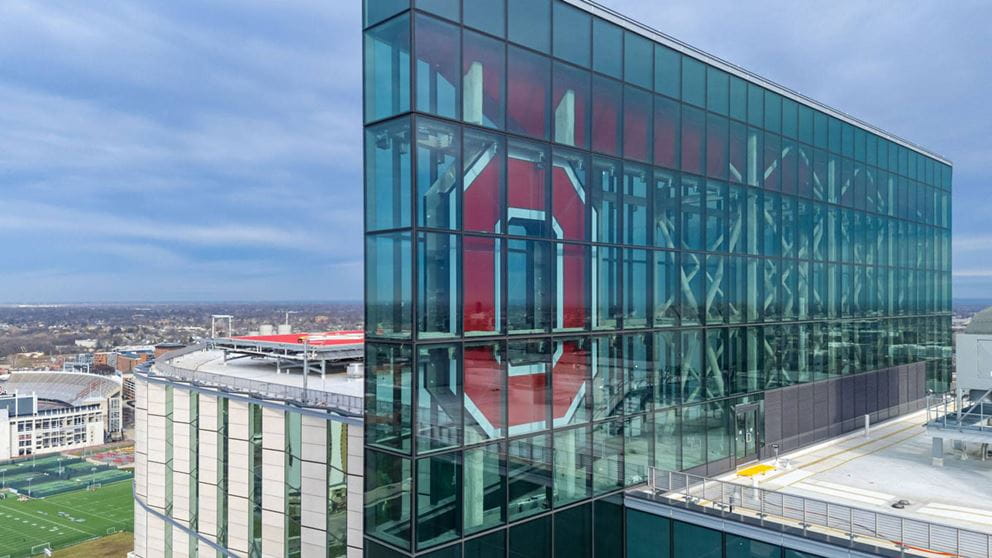 block O at the top of the new University Hospital at The Ohio State University Wexner Medical Center