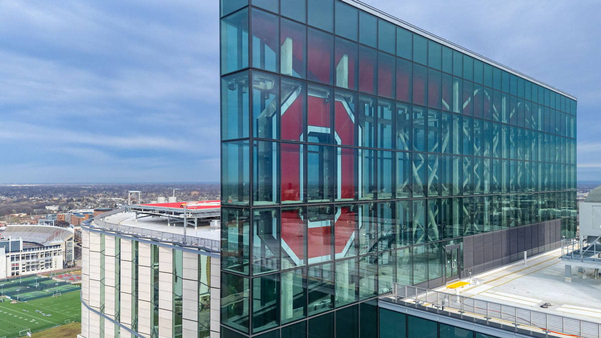 block O at the top of the new University Hospital at The Ohio State University Wexner Medical Center