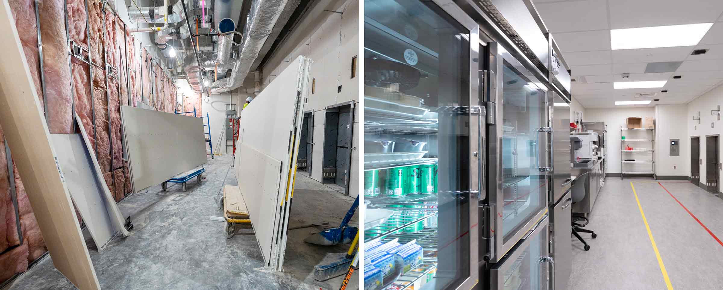 before and after image of nutrition services in the new University Hospital at The Ohio State University Wexner Medical Center