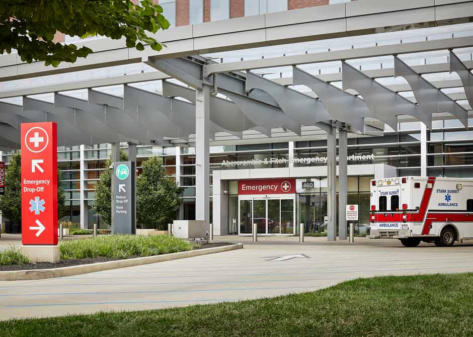 The entrance to the Emergency Department at Ohio State’s University Hospital