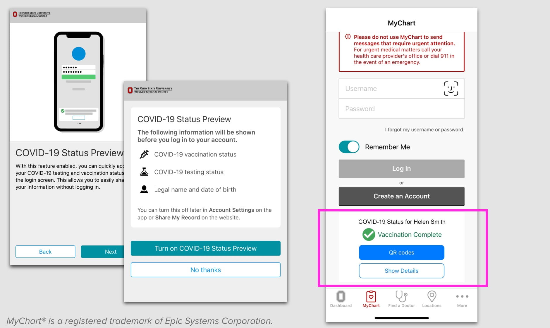 Images of the where to enable COVID status preview