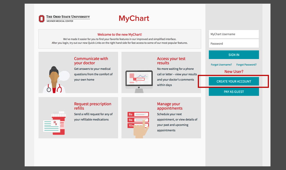 how to create a mychart account