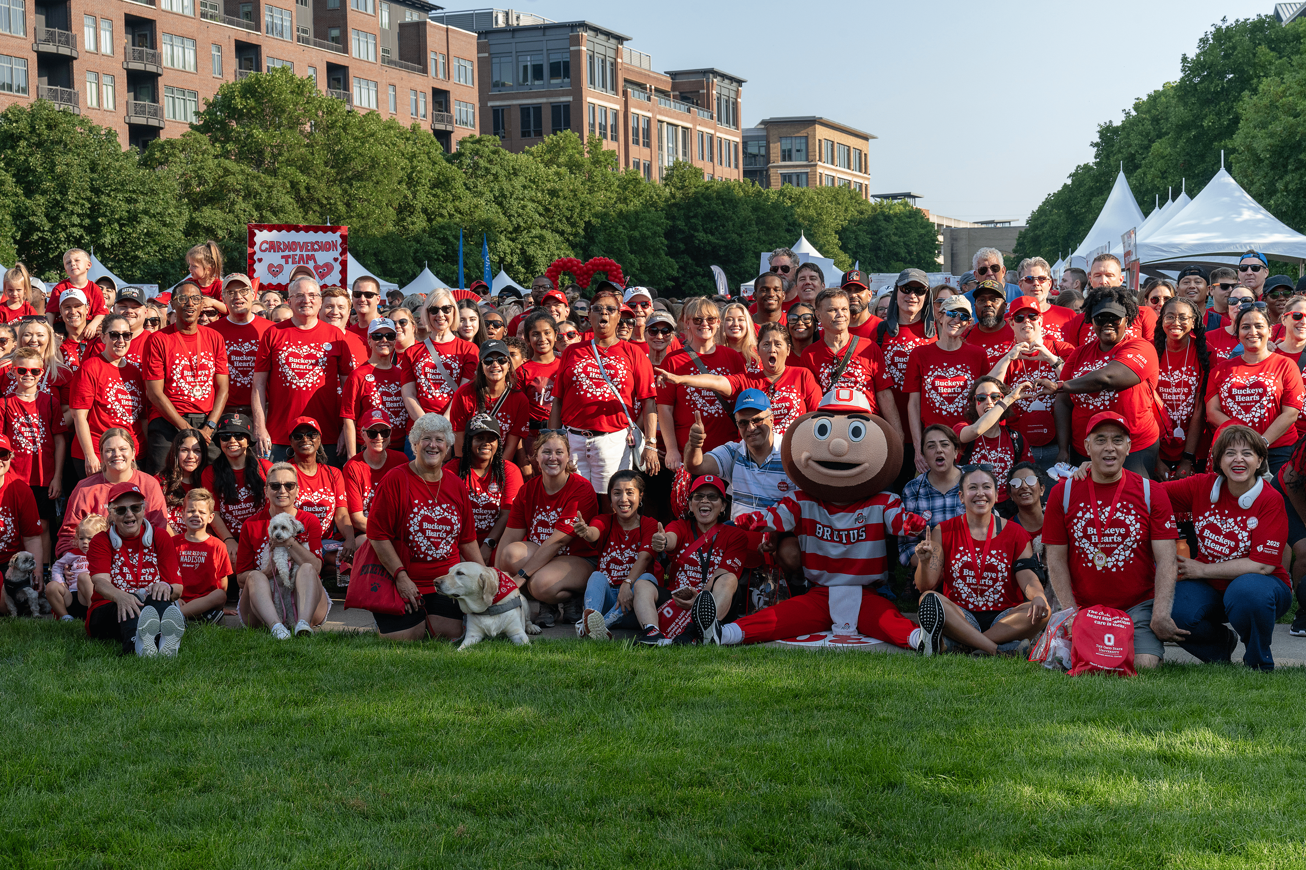 Close up of 50 Team Ohio State walkers with Brutus