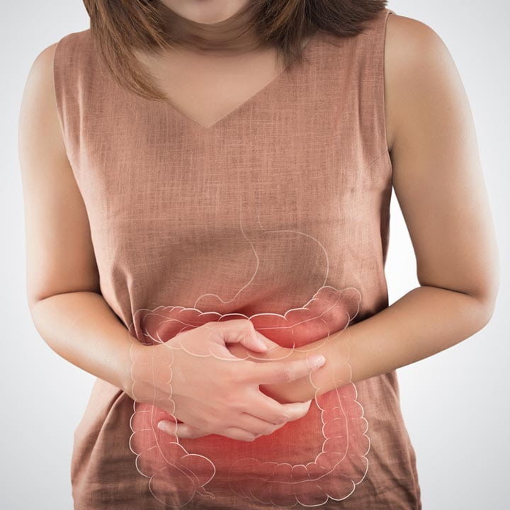 woman with Painful gut stomach ache