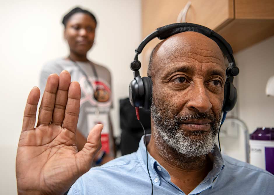 Man doing a hearing test