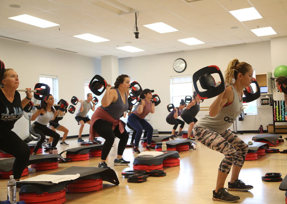 group of women in workout calss