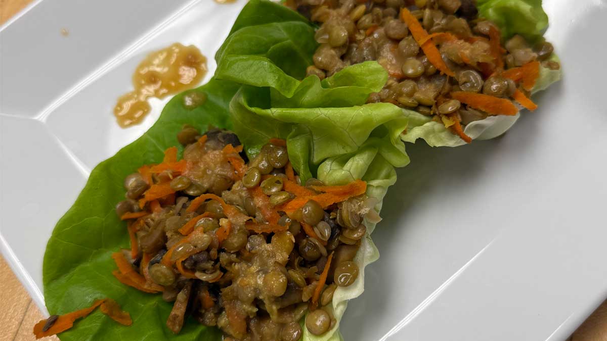lentil lettuce wraps on a plate