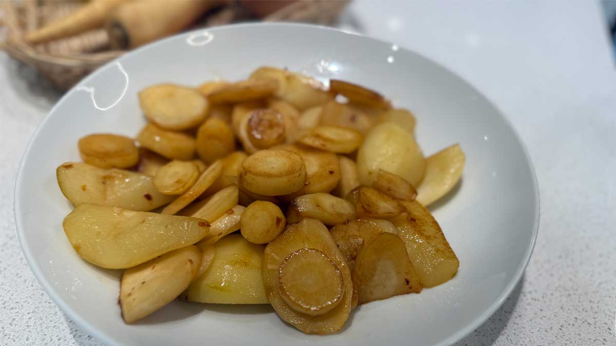 pears and parsnips on a plate