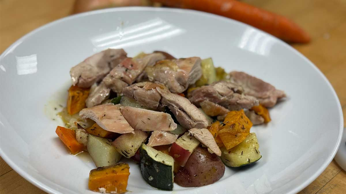 chicken and vegetables on a plate