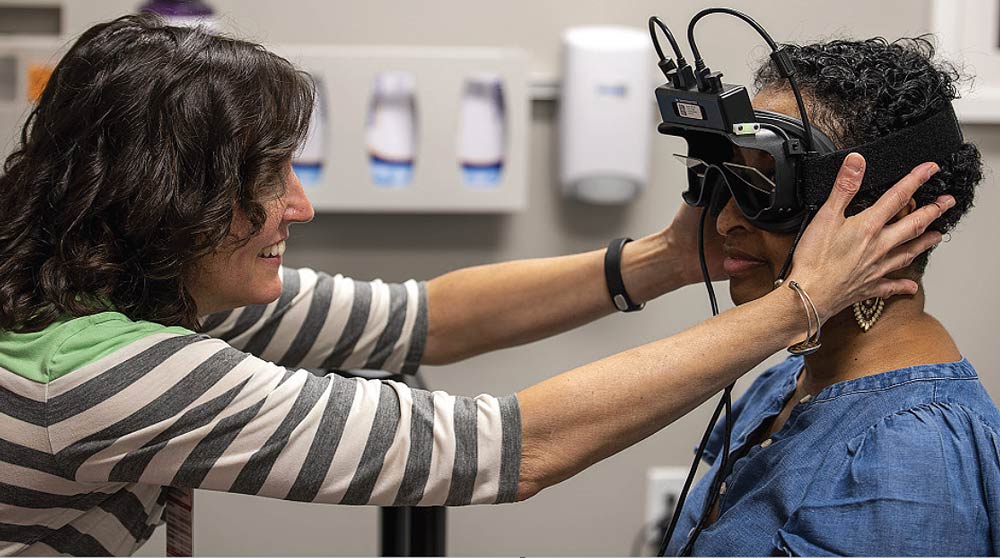 Vestibular rehab patient using headset device