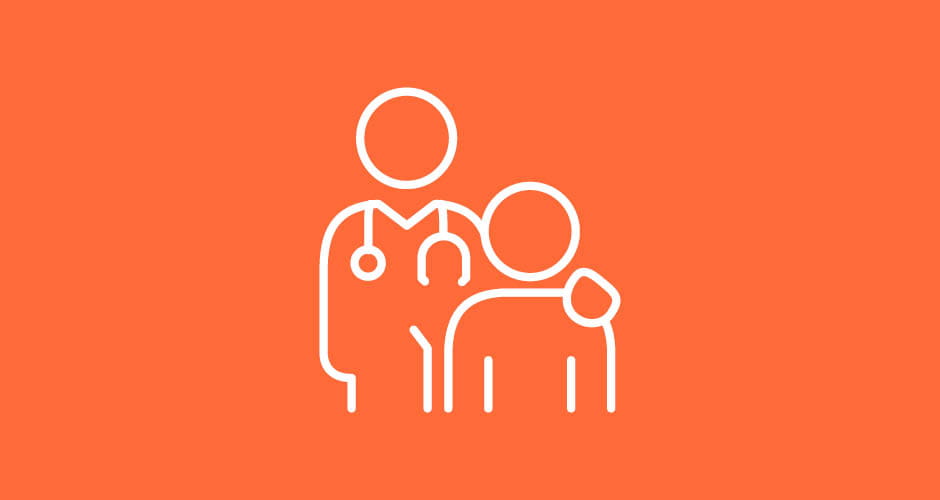 Icon of a doctor and patient on an orange background